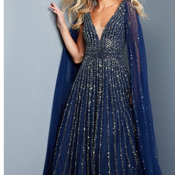 Jovani Dresses & Skirts - Jovani Blue and Gold Sequin Pleated Gown